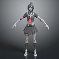Anime School Uniform Style Robot Girl With Black Short Hair Red Tie And Mechanical Limbs
