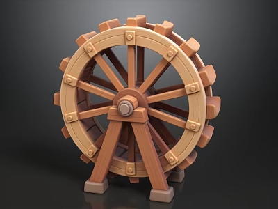 Stylized Cartoon Wooden Water Wheel Ornament For Rustic Home Living Room Table Display Decoration 3d model