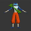 Blue Frog With White Accents Standing In Orange Pants Wrapped In Green Vine Toy Figure Design