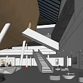 Modern Cultural Center Interior Design With Skylight Staircase White Columns And Open Space