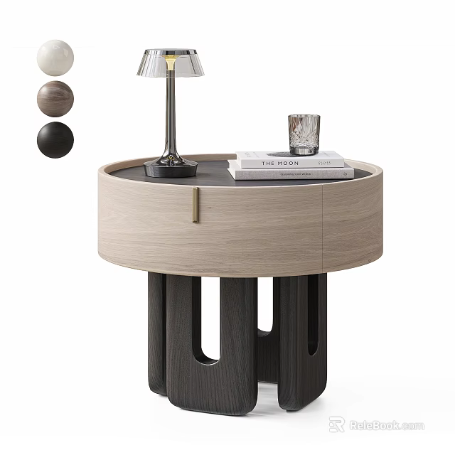 Modern Light Luxury Round Wooden Nightstand With Storage Drawer And Multiple Color Options 3d model 