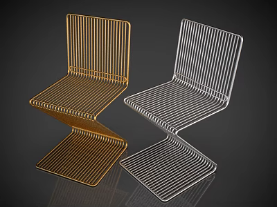 Stylish Gold and Silver Metal Wire Leisure Chairs With Modern Sleek Frame Design 3d model