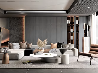 Modern Living Room Home Living Room Multi-person Sofa Plant Flower Single Sofa Decoration Tea Table Side Table Carpet Pillow Stairs 3d model