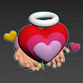 Decorative Ornament Set with Hands Holding Large Red Pink Heart Small Hearts and White Halo