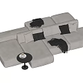 Beige Sectional Multi Person Sofa with Black Pillows Blankets and Small Round Side Table 3d model