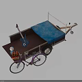 Vintage Street Vendor Tricycle Cart With Blue Canopy Guitar Drinks And Cup