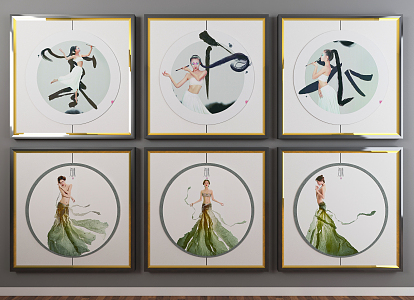 New Chinese Figure Hanging Painting 3d model