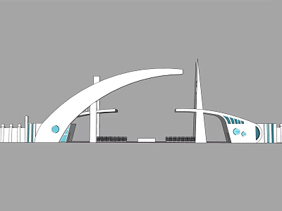 Sleek Modern Entrance Gate Design With Curved Arch And Glass Accents 3d model