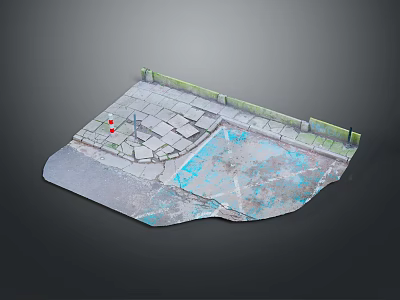 Detailed Miniature Model Scene With Stone Paved Path Water Area And Red Marker 3d model