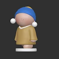Cute Game Movie Character Blue Headscarf Yellow Hair Brown Clothes With White Pearl Earrings