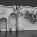 Colorful Photo Check In Spot With Flower Arch And Cartoon Figure Decorations