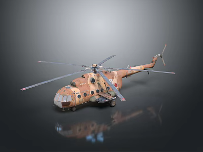 Military Helicopter With Camouflage Paint Rotor Blades Side Windows And Landing Gear 3d model