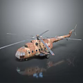 Military Helicopter With Camouflage Paint Rotor Blades Side Windows And Landing Gear
