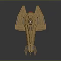 Golden Futuristic Spacecraft Model With Sleek Design And Engines