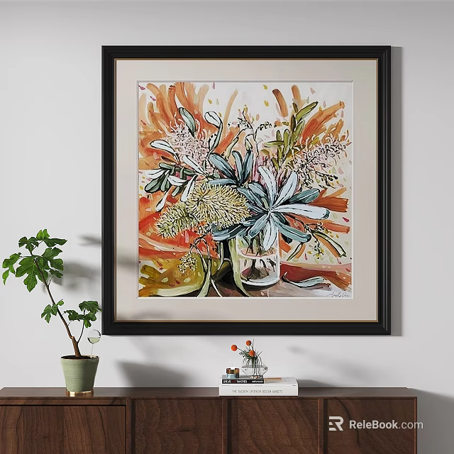 Oil Painting Floral Still Life Vase with Flowers Orange Green Tones Colorful Brushstrokes 3d model 