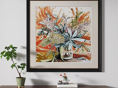 Oil Painting Floral Still Life Vase with Flowers Orange Green Tones Colorful Brushstrokes 3d model