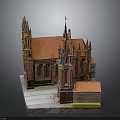 Intricate Church Architectural Model With Spires Towers Orange Roof And Arched Windows