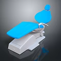 Blue Cushioned Dental Chair With White Base And Adjustable Features