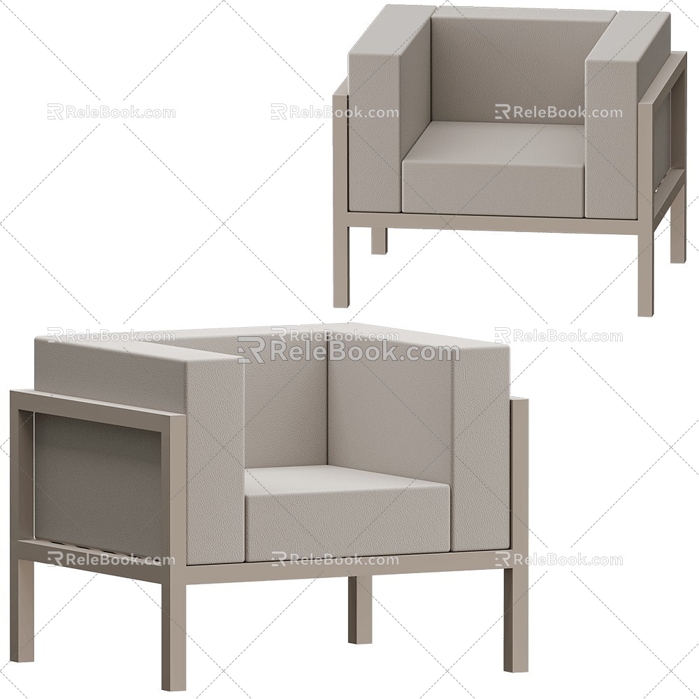 marine Gray Casual Single Sofa 18 3d model