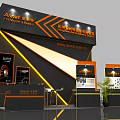 ANDE Technology Company Exhibition Booth With Modern Black Orange Design And Digital Displays