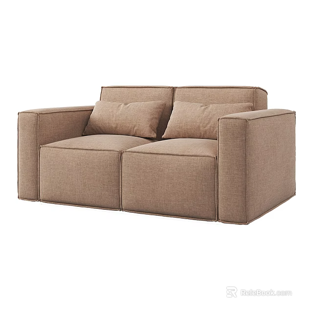 Modern Light Brown Fabric Multi Seater Sofa With Two Comfortable Cushions 3d model 