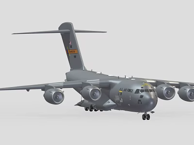 Gray Large Commercial Airliner With Four Engines Tail Logo And Landing Gear 3d model