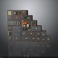Dark Colored Step Like Multi Layer Storage Cabinet Furniture With Drawers And Compartments