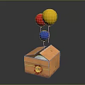 Open Cardboard Box With Red Yellow Blue Balloons And Smiley Face Design