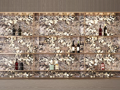 Modern Wine Cabinet With Decorative Panels And Illuminated Wine Bottle Shelves 3d model