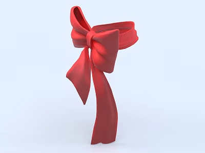 Red Satin Bow Decoration with Elegant Knot and Long Ribbon Ends 3d model