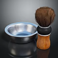 Metal Bowl With Wooden Handle Brush On Black Reflective Surface