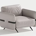 Single Sofa in Light Gray Leather with Black Trim and Slim Black Legs Modern Style