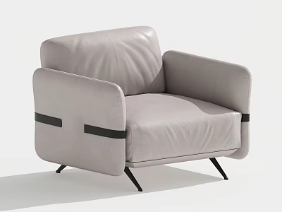 Single Sofa in Light Gray Leather with Black Trim and Slim Black Legs Modern Style 3d model