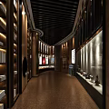 Other Exhibition Hall Interior With Wooden Ceiling Display Cabinets And Ceramic Exhibits