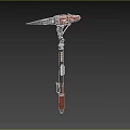 Red And Black Mechanical Spear Like Weapon With Futuristic Design Metallic Parts