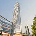 Modern Office Building With Glass Facade Geometric Design And Urban Skyline View