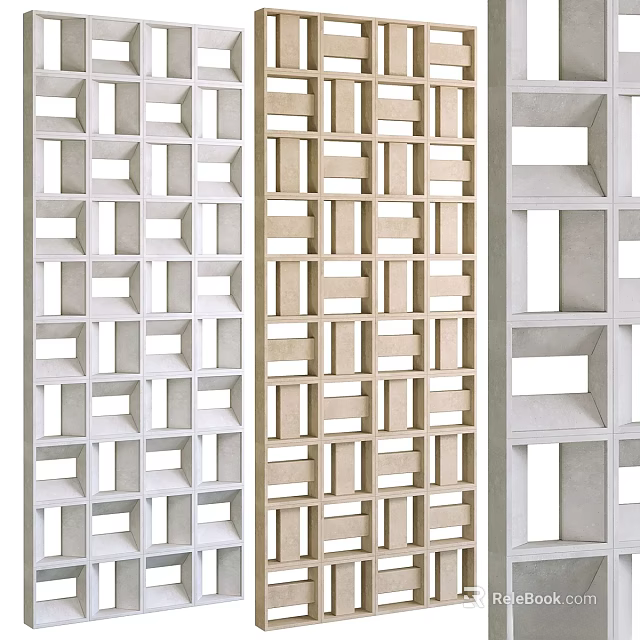 Modern Grid Pattern Wall Decor with White and Light Wood Square Lattice Designs 3d model