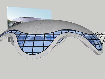 Modern Architectural Design With Curved Concrete Roof And Large Glass Windows 3d model