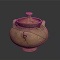 Ancient Pottery Sculpture With Lid Decorative Patterns Handles And Cracks 3d model