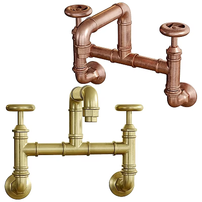 Vintage Industrial Brass And Copper Faucet Designs With Unique Pipe Structure For Home Decor 3d model