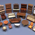 Vintage Sofa And Coffee Table Set Interior With Wooden Cabinets And Armchairs