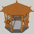 Classic Traditional Wooden Octagonal Pavilion With Decorative Roof Railings And Stone Base