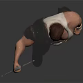 Shirtless Muscular Game Movie Character With Shoulder Armor Long Sword Leather Pants And Boots