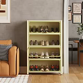 Light Green Multi Tiered Shoe Cabinet With Organized Shoes In Living Room