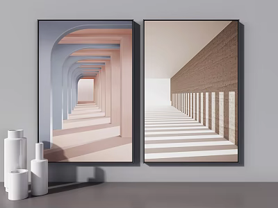 Modern Abstract Wall Art Prints With Archway Brick Wall And Light Shadow 3d model