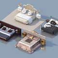Double Bed Designs In Various Styles With Bedside Tables And Decor Elements 3d model