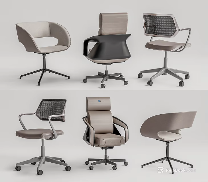 Modern Office Chairs With Ergonomic Design Comfortable Backrest And Swivel Caster Wheels 3d model 