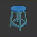 Blue Wooden Round Stool With Simple Design Smooth Surface And Modern Style