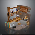 Japanese Ramen Shop Interior With Wooden Counter Seasoning Bottles Bowls Ramen Sign And Kitchen Utensils
