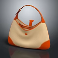 Chic Beige And Orange Top Handle Handbag Featuring Canvas Leather Details 3d model